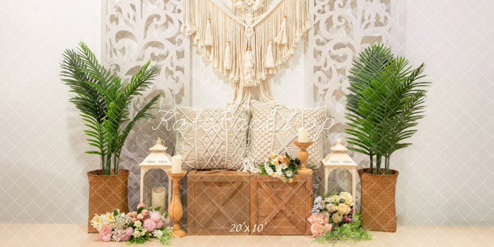 Kate Boho Flowers And Green Plants Wall Hanging Backdrop Designed by Emetselch - Kate Backdrop AU