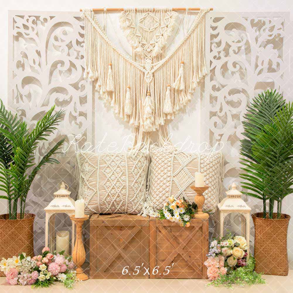 Kate Boho Flowers And Green Plants Wall Hanging Backdrop Designed by Emetselch - Kate Backdrop AU