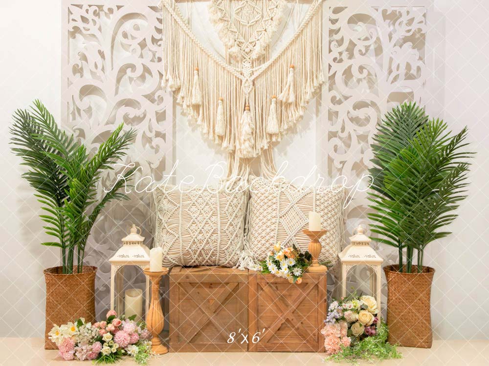 Kate Boho Flowers And Green Plants Wall Hanging Backdrop Designed by Emetselch - Kate Backdrop AU