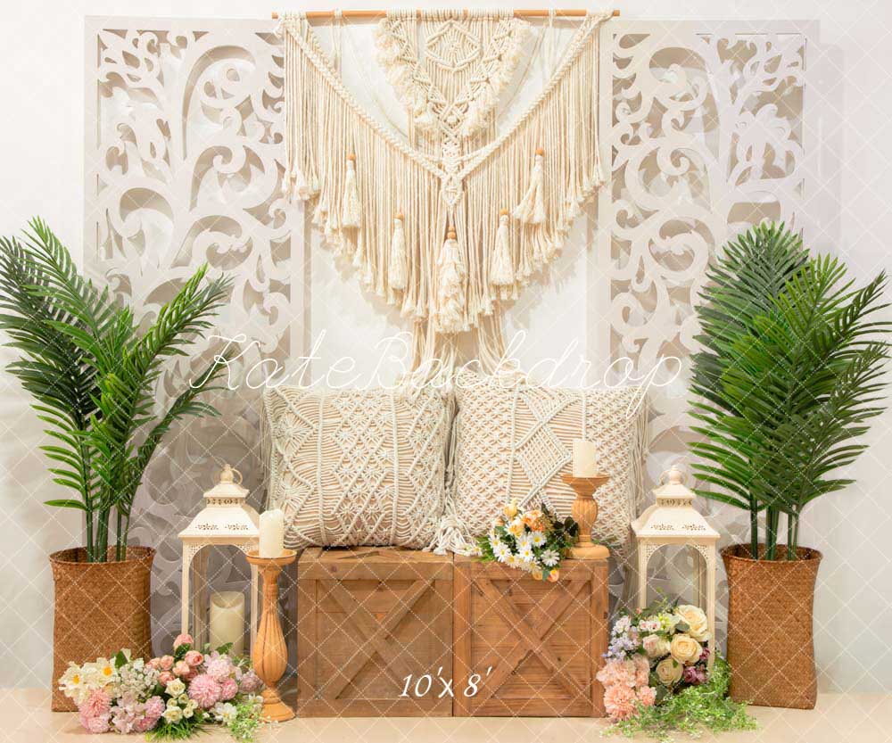 Kate Boho Flowers And Green Plants Wall Hanging Backdrop Designed by Emetselch - Kate Backdrop AU
