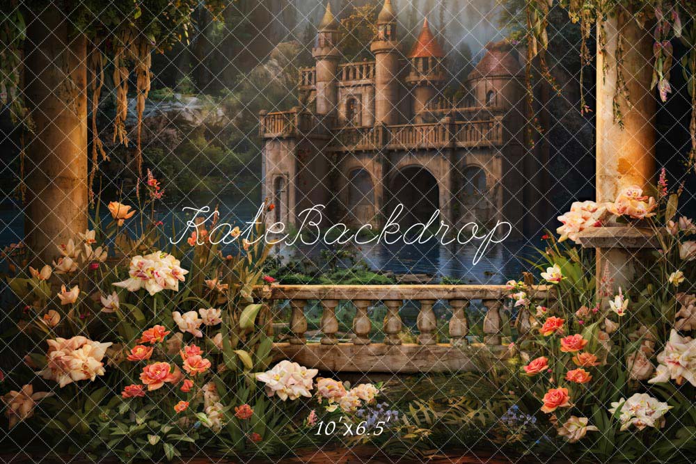 Kate Flower Pond Retro Castle Backdrop Designed by Chain Photography