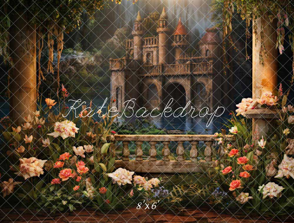 Kate Flower Pond Retro Castle Backdrop Designed by Chain Photography