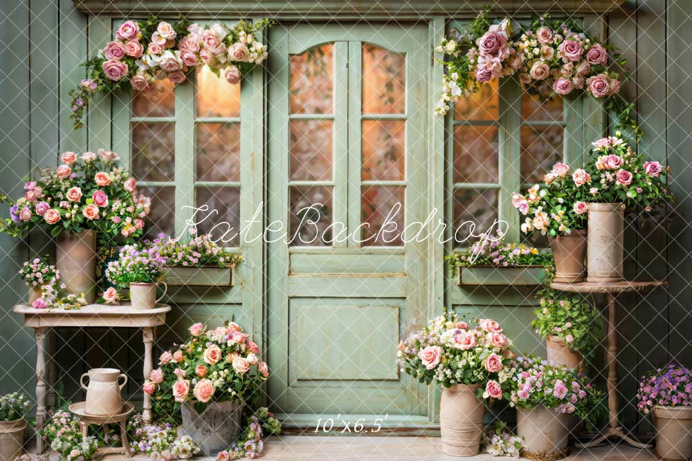 Kate Green Door Spring Flowers Backdrop Designed by Emetselch - Kate Backdrop AU