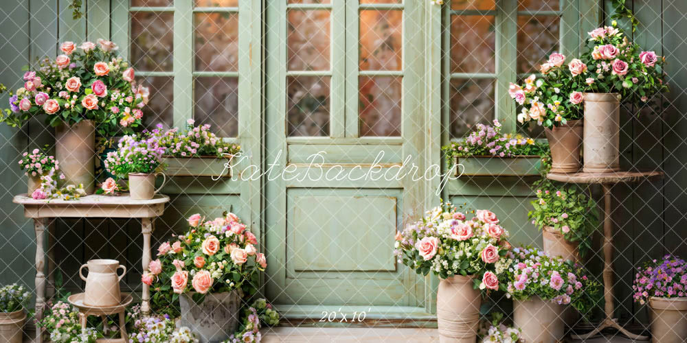 Kate Green Door Spring Flowers Backdrop Designed by Emetselch - Kate Backdrop AU