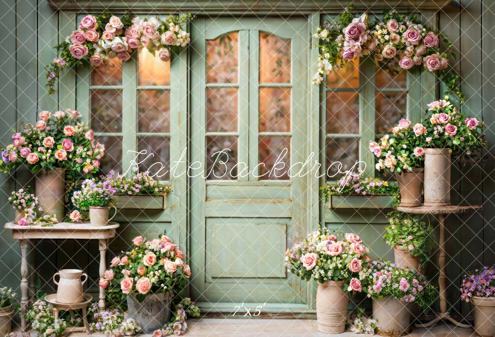 Kate Green Door Spring Flowers Backdrop Designed by Emetselch