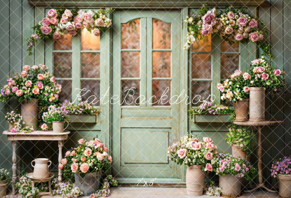 Kate Green Door Spring Flowers Backdrop Designed by Emetselch - Kate Backdrop AU