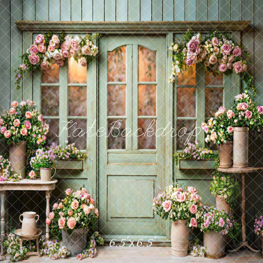 Kate Green Door Spring Flowers Backdrop Designed by Emetselch - Kate Backdrop AU