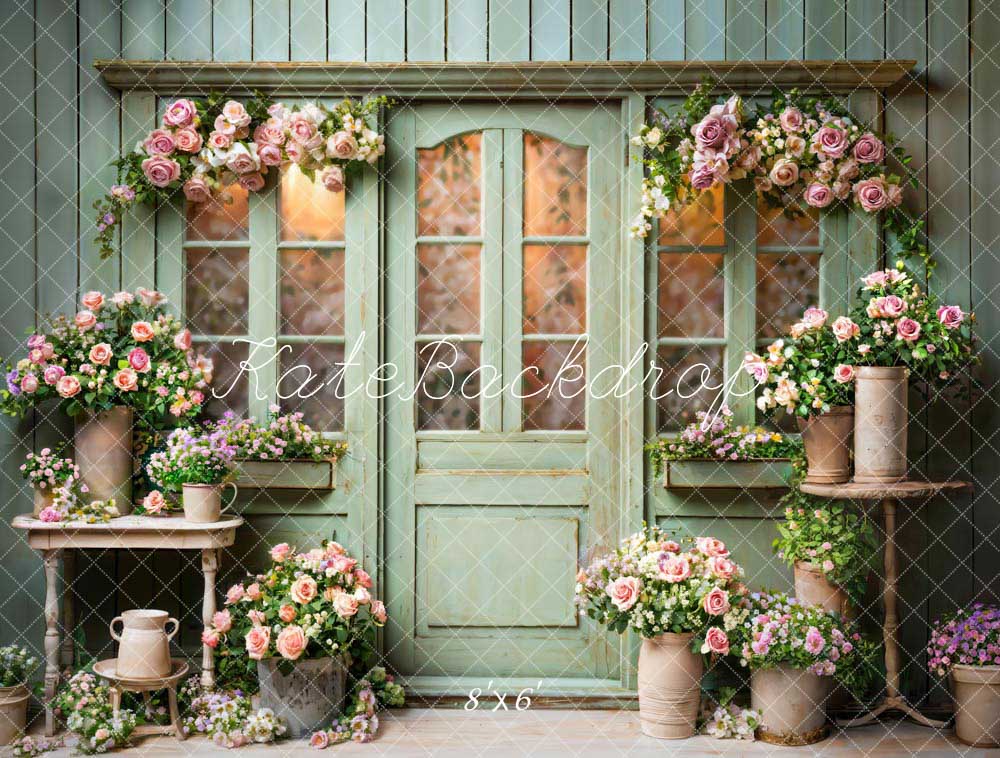 Kate Green Door Spring Flowers Backdrop Designed by Emetselch - Kate Backdrop AU