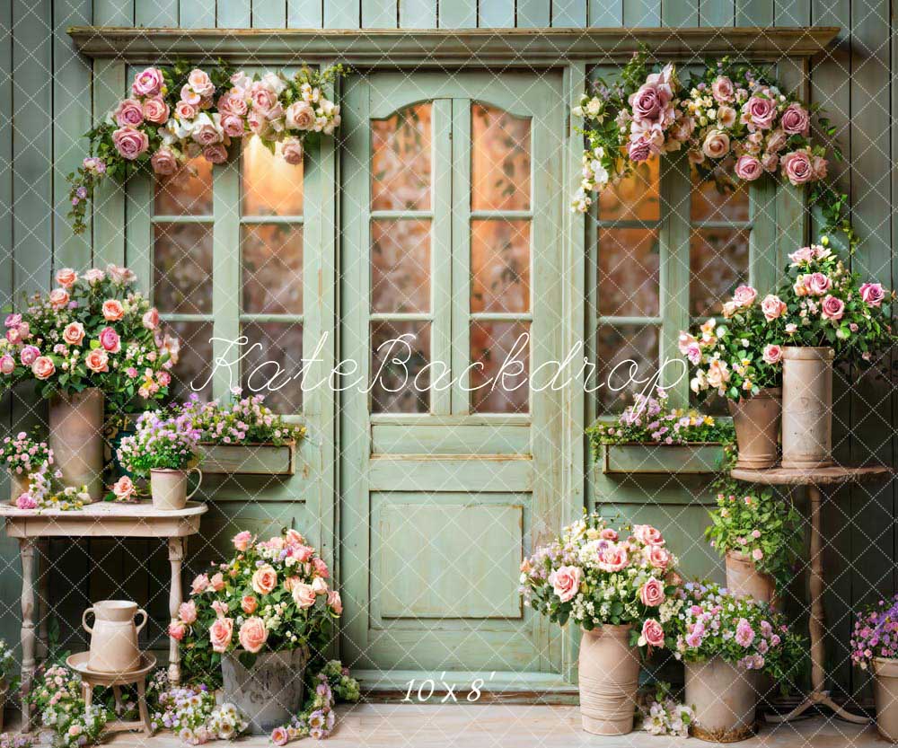 Kate Green Door Spring Flowers Backdrop Designed by Emetselch - Kate Backdrop AU
