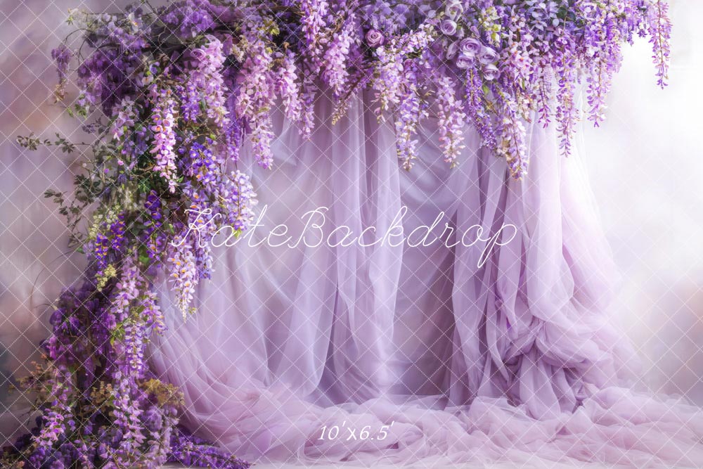 Kate Purple Flowers Tulle Spring Backdrop Designed by Emetselch