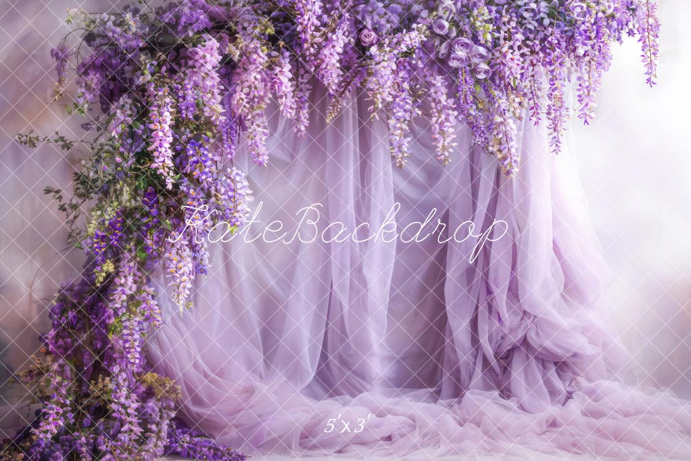 Kate Purple Flowers Tulle Spring Backdrop Designed by Emetselch - Kate Backdrop AU