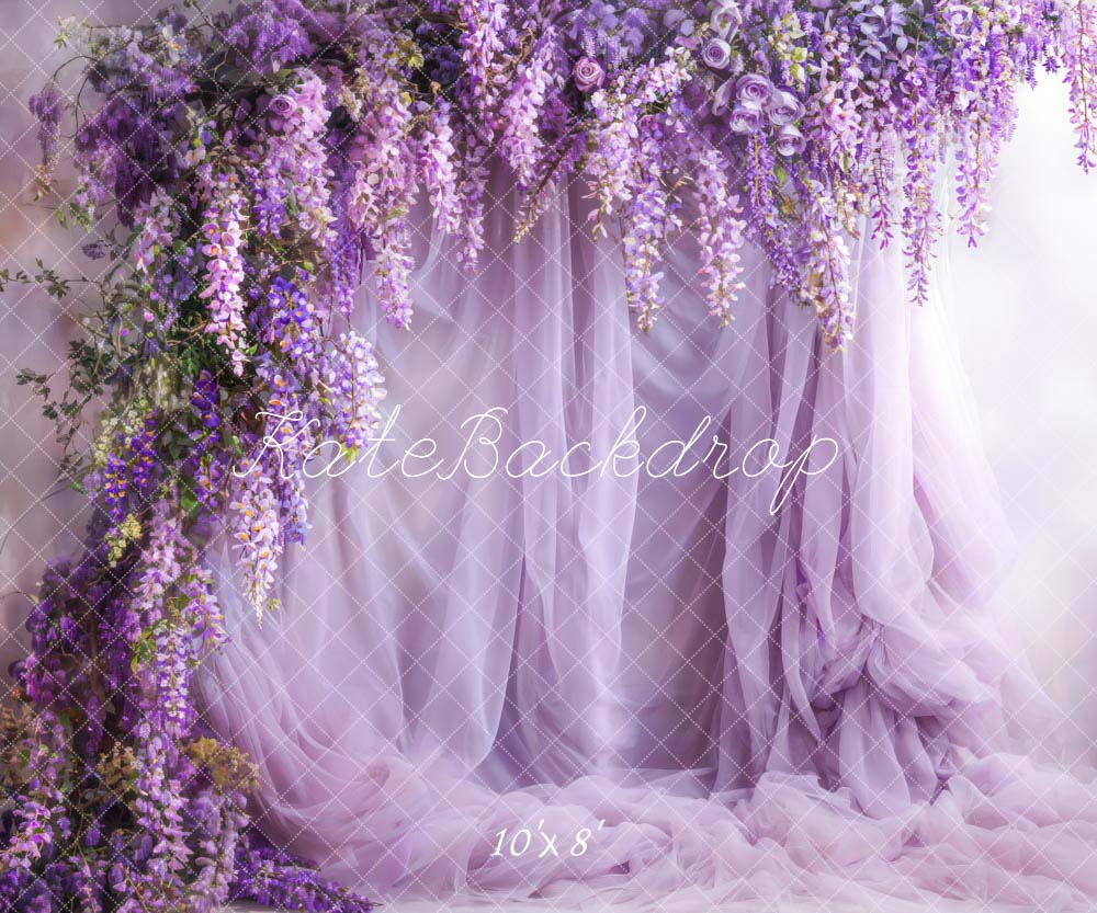 Kate Purple Flowers Tulle Spring Backdrop Designed by Emetselch