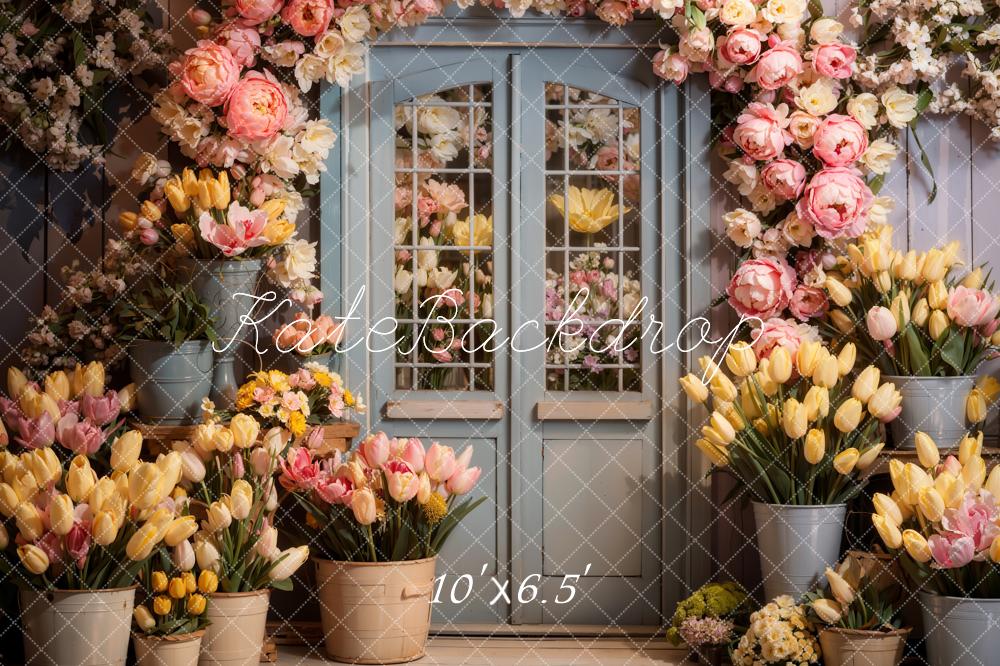 Kate Spring Flowers Wooden Door Backdrop Designed by Chain Photography