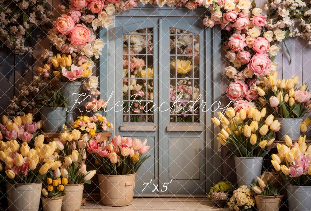 Kate Spring Flowers Wooden Door Backdrop Designed by Chain Photography - Kate Backdrop AU