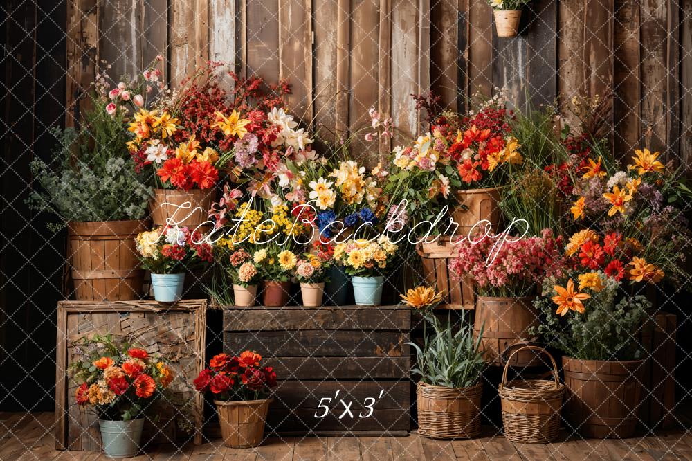 Kate Spring Flowers Wood Room Backdrop Designed by Emetselch - Kate Backdrop AU