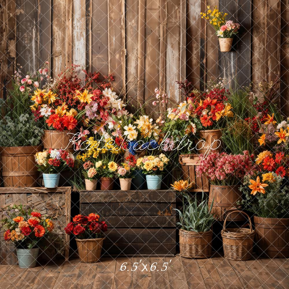 Kate Spring Flowers Wood Room Backdrop Designed by Emetselch - Kate Backdrop AU