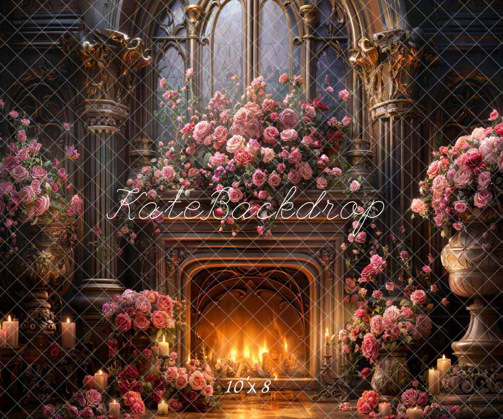 Kate Valentine's Day Pink Rose Metal Fireplace Backdrop Designed by Chain Photography - Kate Backdrop AU