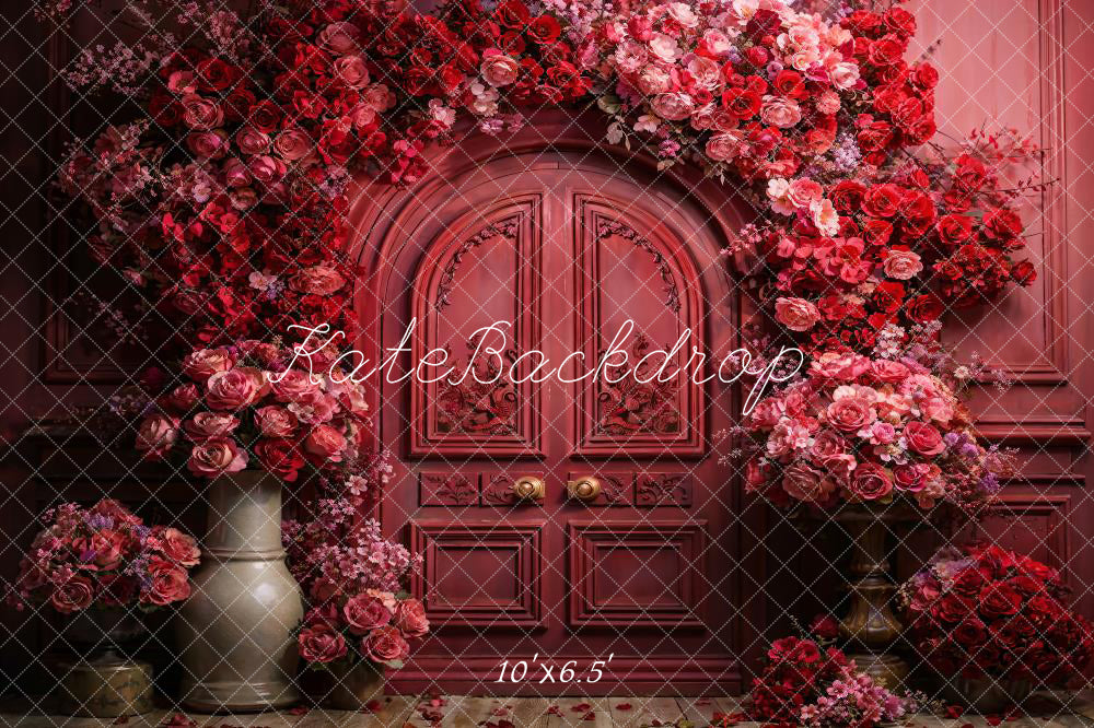 Kate Red Valentine's Day Flowers Metal Arch Backdrop Designed by Chain Photography