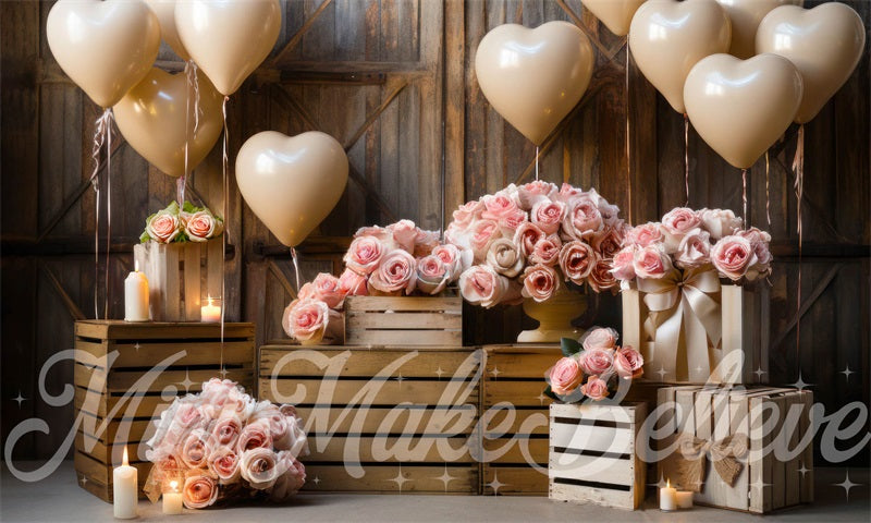 Kate Interior Barn Hearts and Lights Wedding Backdrop Designed by Mini MakeBelieve - Kate Backdrop AU