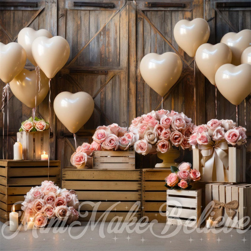 Kate Interior Barn Hearts and Lights Wedding Backdrop Designed by Mini MakeBelieve - Kate Backdrop AU