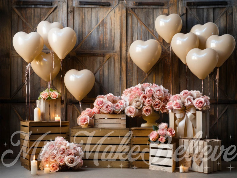 Kate Interior Barn Hearts and Lights Wedding Backdrop Designed by Mini MakeBelieve - Kate Backdrop AU