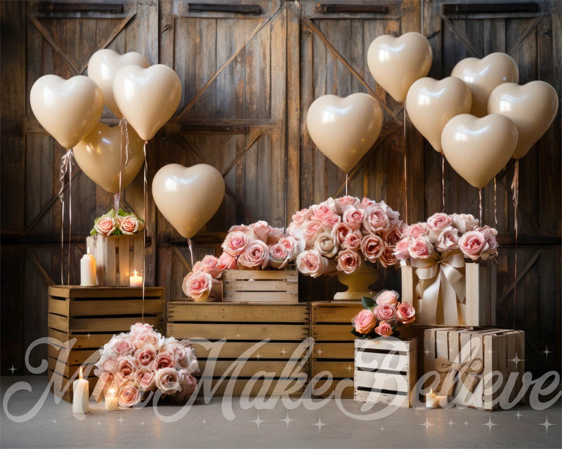 Kate Interior Barn Hearts and Lights Wedding Backdrop Designed by Mini MakeBelieve - Kate Backdrop AU