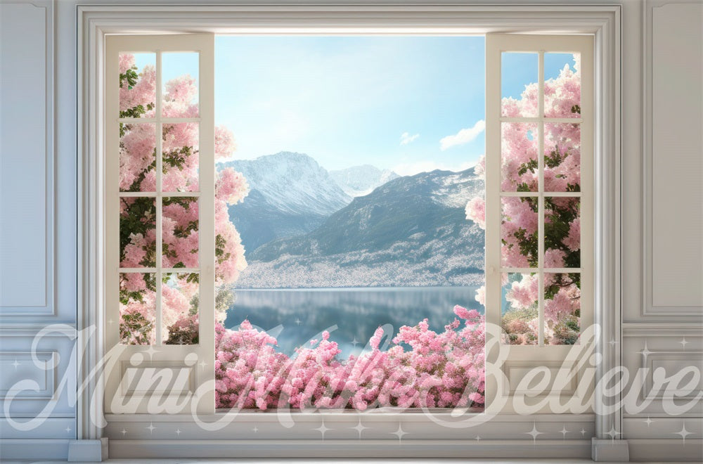 Kate Spring Easter French Doors Flowerfield  Mountains Backdrop Designed by Mini MakeBelieve