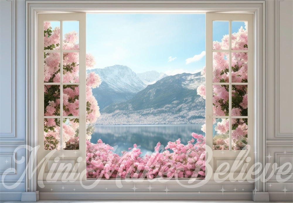 Kate Spring Easter French Doors Flowerfield  Mountains Backdrop Designed by Mini MakeBelieve