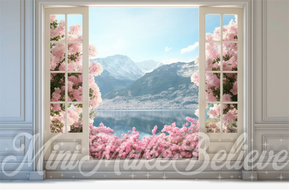 Kate Spring Easter French Doors Flowerfield  Mountains Backdrop Designed by Mini MakeBelieve