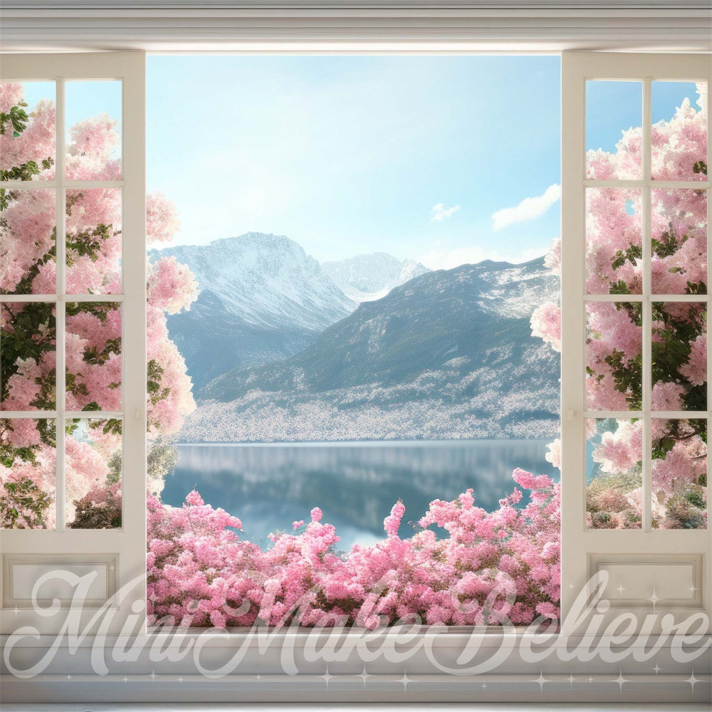 Kate Spring Easter French Doors Flowerfield  Mountains Backdrop Designed by Mini MakeBelieve - Kate Backdrop AU