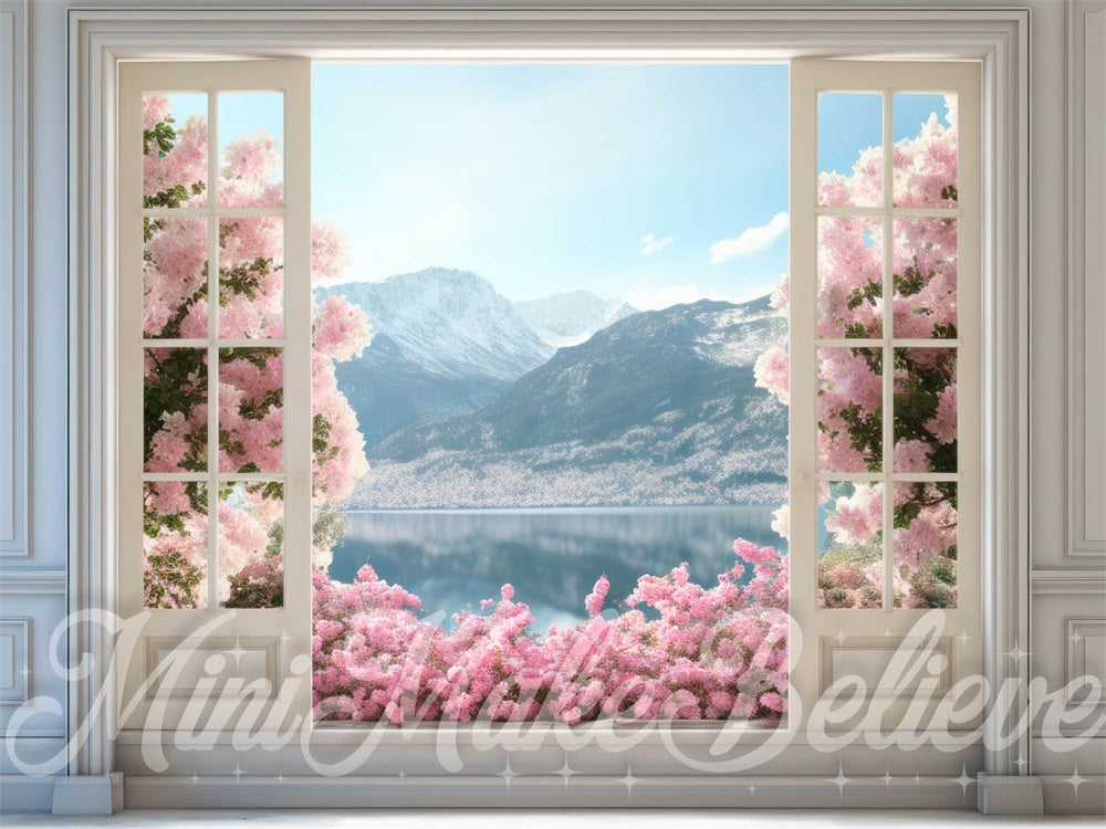 Kate Spring Easter French Doors Flowerfield  Mountains Backdrop Designed by Mini MakeBelieve - Kate Backdrop AU