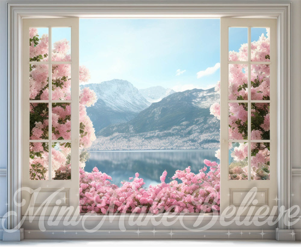 Kate Spring Easter French Doors Flowerfield  Mountains Backdrop Designed by Mini MakeBelieve - Kate Backdrop AU