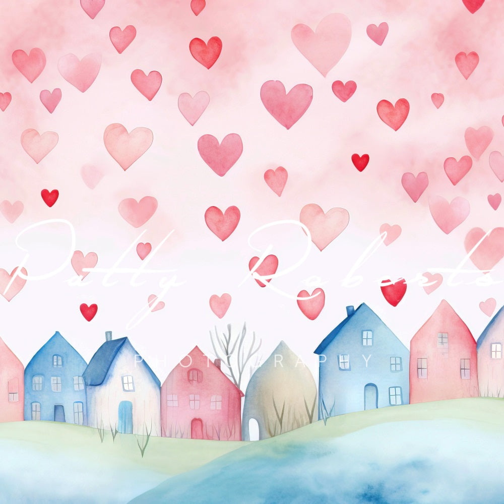 Kate Valentine's Day Hearts Village Backdrop Designed by Patty Robertss - Kate Backdrop AU