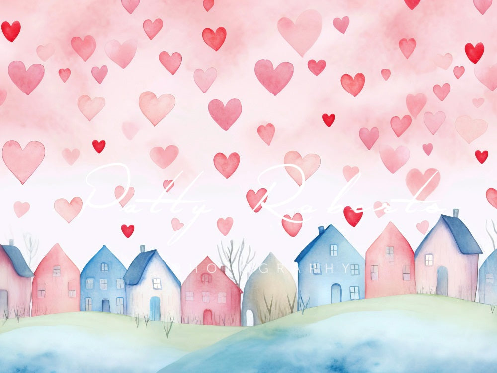 Kate Valentine's Day Hearts Village Backdrop Designed by Patty Robertss - Kate Backdrop AU