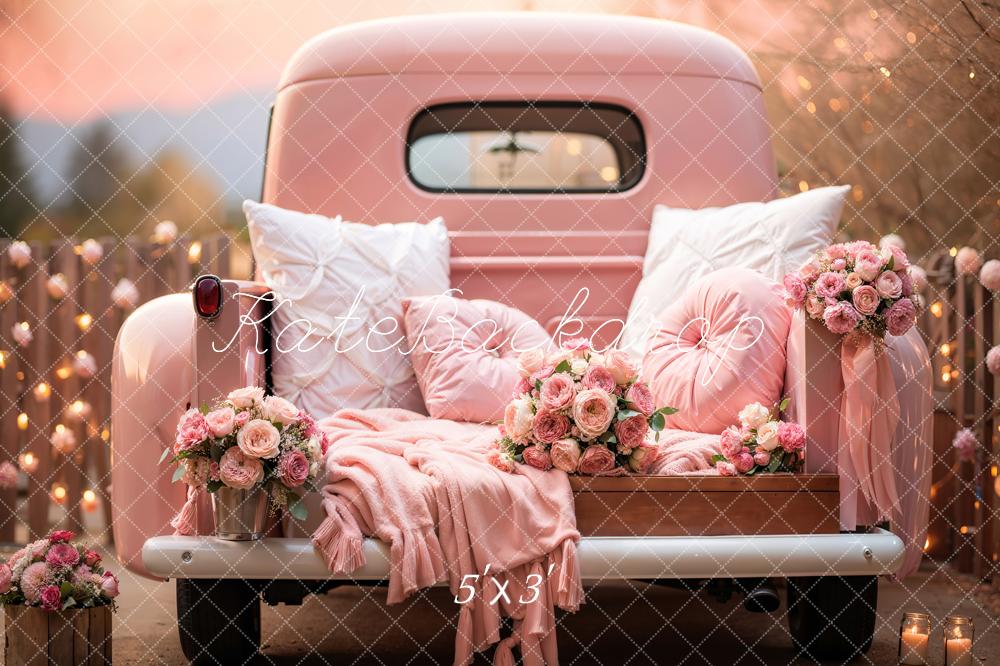 Kate Valentine's Day Pink Flowers Truck Backdrop Designed by Emetselch - Kate Backdrop AU
