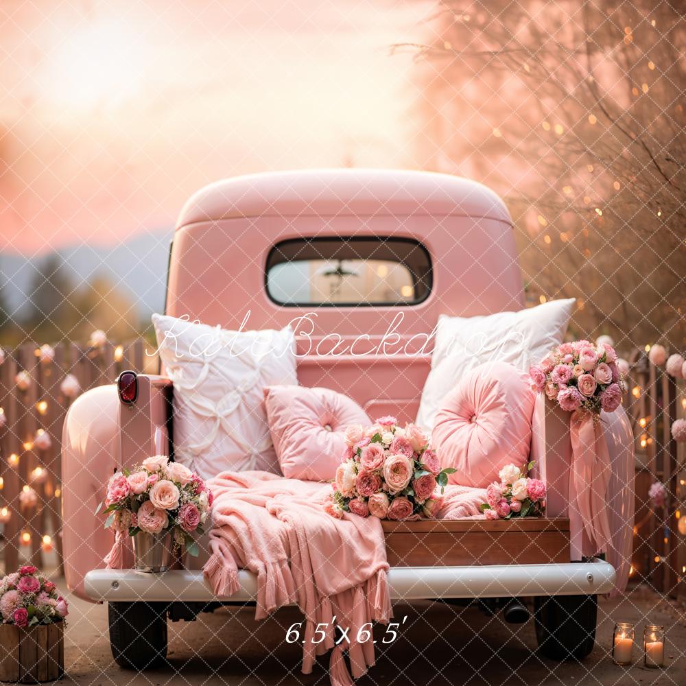 Kate Valentine's Day Pink Flowers Truck Backdrop Designed by Emetselch - Kate Backdrop AU