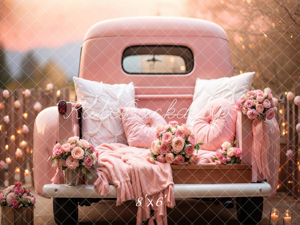Kate Valentine's Day Pink Flowers Truck Backdrop Designed by Emetselch - Kate Backdrop AU