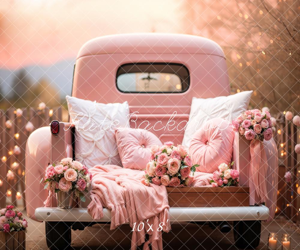Kate Valentine's Day Pink Flowers Truck Backdrop Designed by Emetselch - Kate Backdrop AU