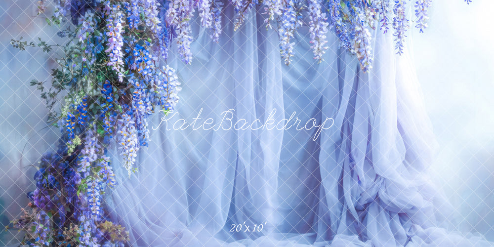 Kate Spring Blue Flowers Curtain Backdrop Designed by Emetselch