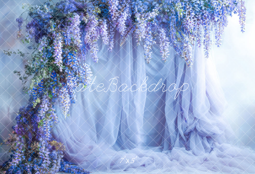 Kate Spring Blue Flowers Curtain Backdrop Designed by Emetselch - Kate Backdrop AU