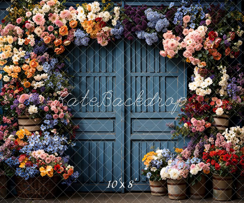 Kate Spring Flowers Wooden Door Backdrop Designed by Chain Photography - Kate Backdrop AU