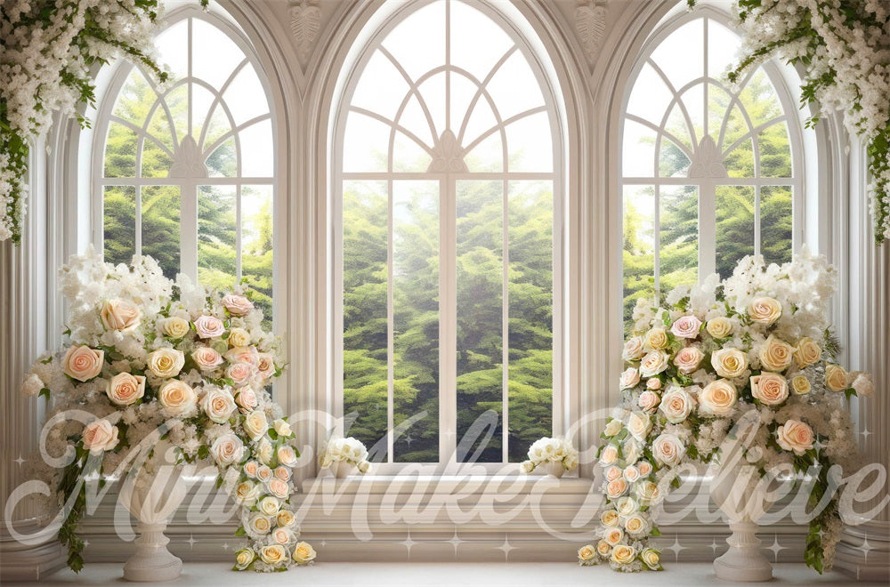 Kate White Floral Cathedral Windows Spring Backdrop Designed by Mini MakeBelieve