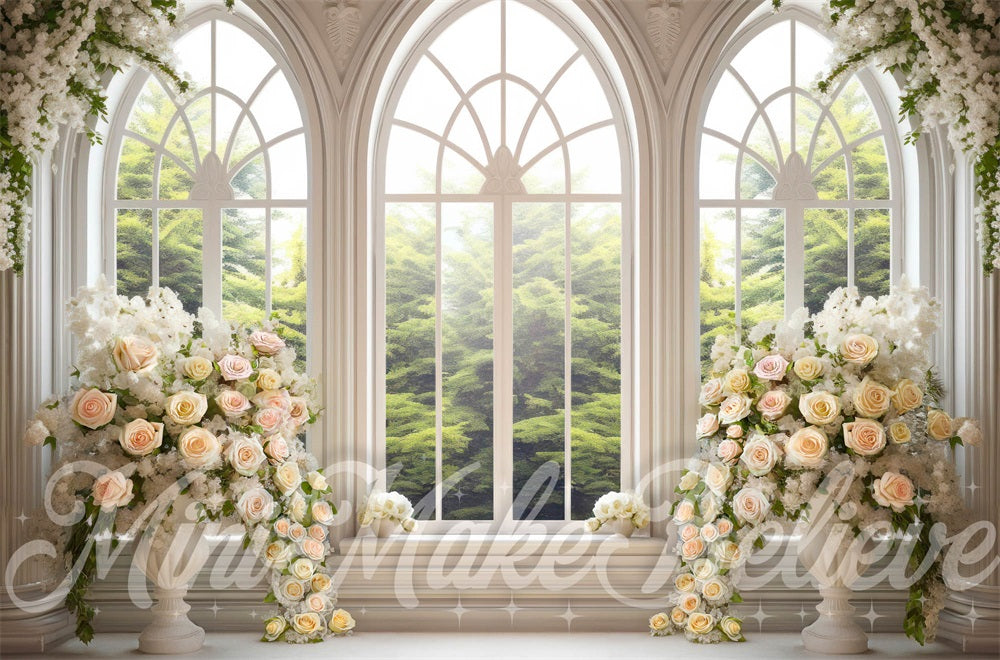 Lightning Deals-#1 Kate White Floral Cathedral Windows Spring Backdrop Designed by Mini MakeBelieve