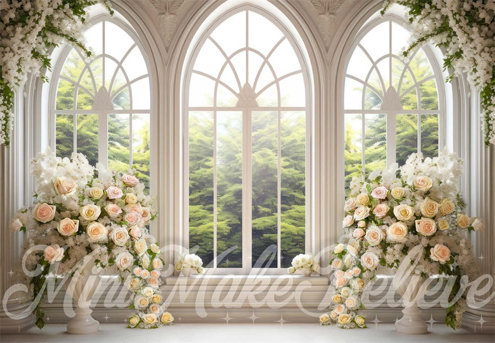 Kate White Floral Cathedral Windows Spring Backdrop Designed by Mini MakeBelieve - Kate Backdrop AU