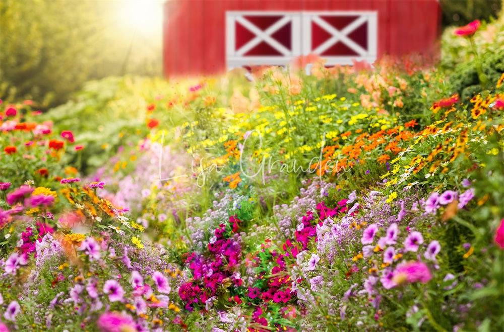 Kate Flowers Barn Spring Backdrop for Photography Designed by Lisa Granden - Kate Backdrop AU