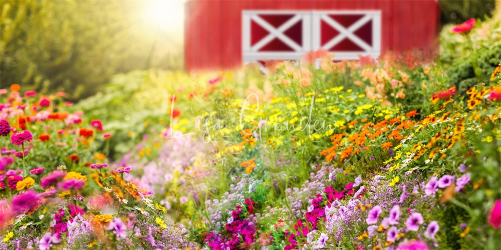 Kate Flowers Barn Spring Backdrop for Photography Designed by Lisa Granden - Kate Backdrop AU