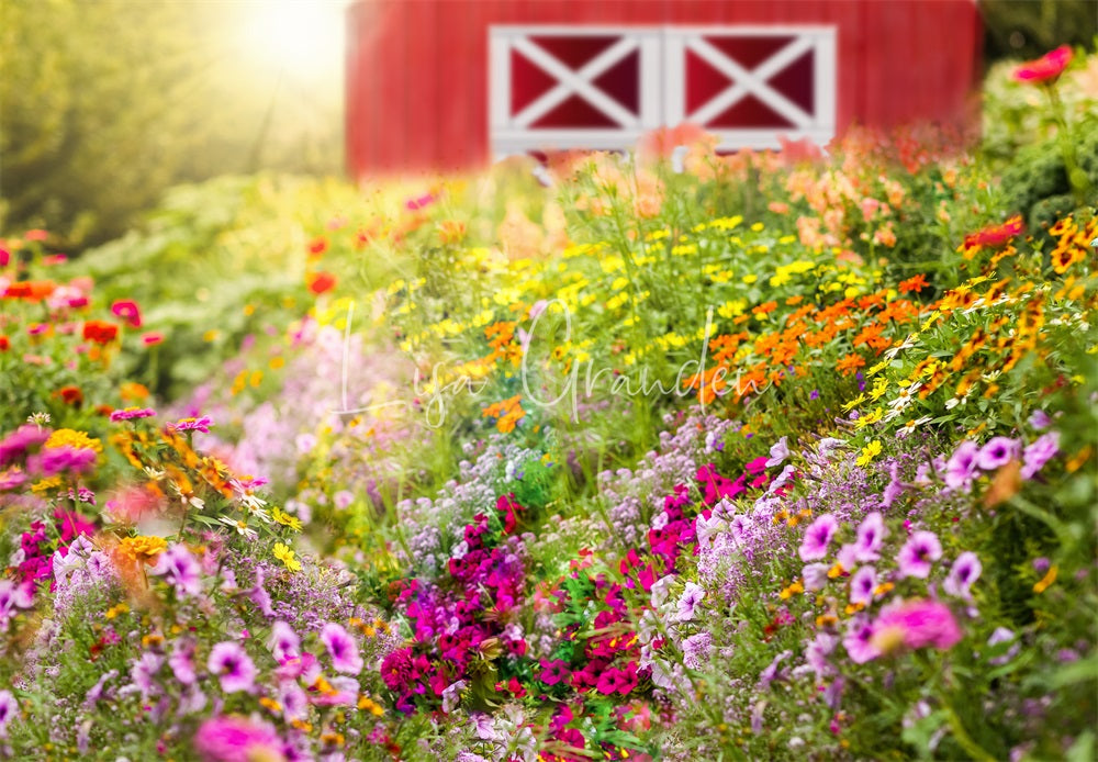 Kate Flowers Barn Spring Backdrop for Photography Designed by Lisa Granden - Kate Backdrop AU