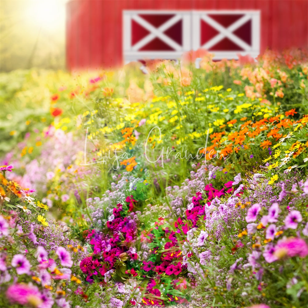 Kate Flowers Barn Spring Backdrop for Photography Designed by Lisa Granden - Kate Backdrop AU