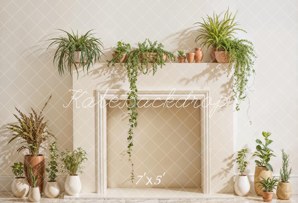 Kate Spring Simple Fireplace Potted Plant Backdrop Designed by Emetselch