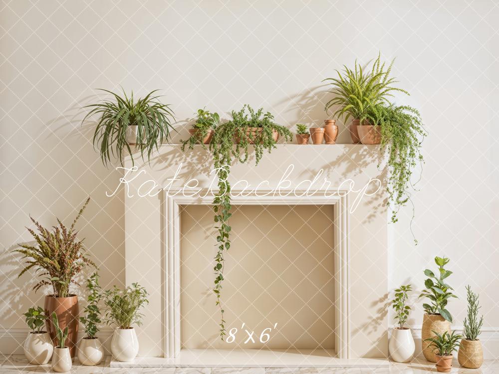 Kate Spring Simple Fireplace Potted Plant Backdrop Designed by Emetselch
